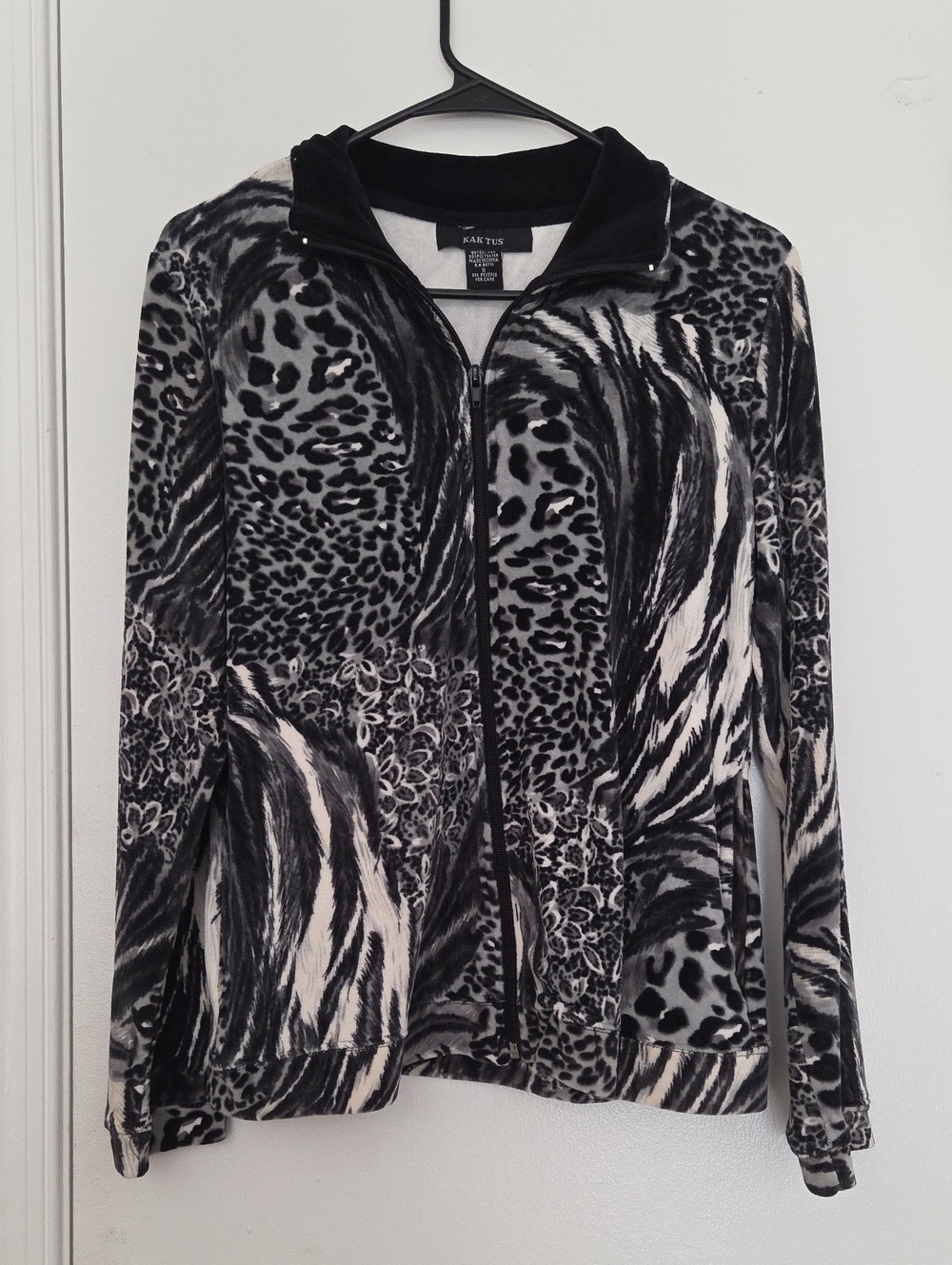 Vintage Y2K KAKTUS Velour Animal Print Zip Up Jacket Small Mixed Floral Zebra